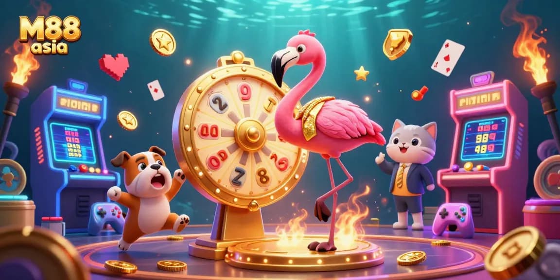 Experience thrill with M88 asia's exciting online casino games in vibrant 3D illustration.