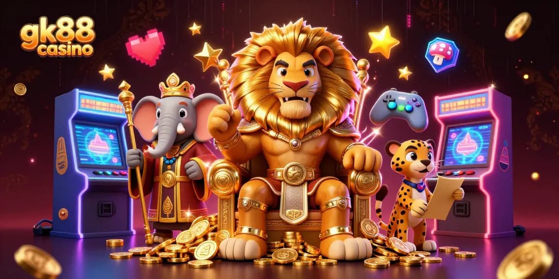 Engage in thrilling games at gk88casino featuring dynamic 3D cartoon characters in vibrant casino setting.