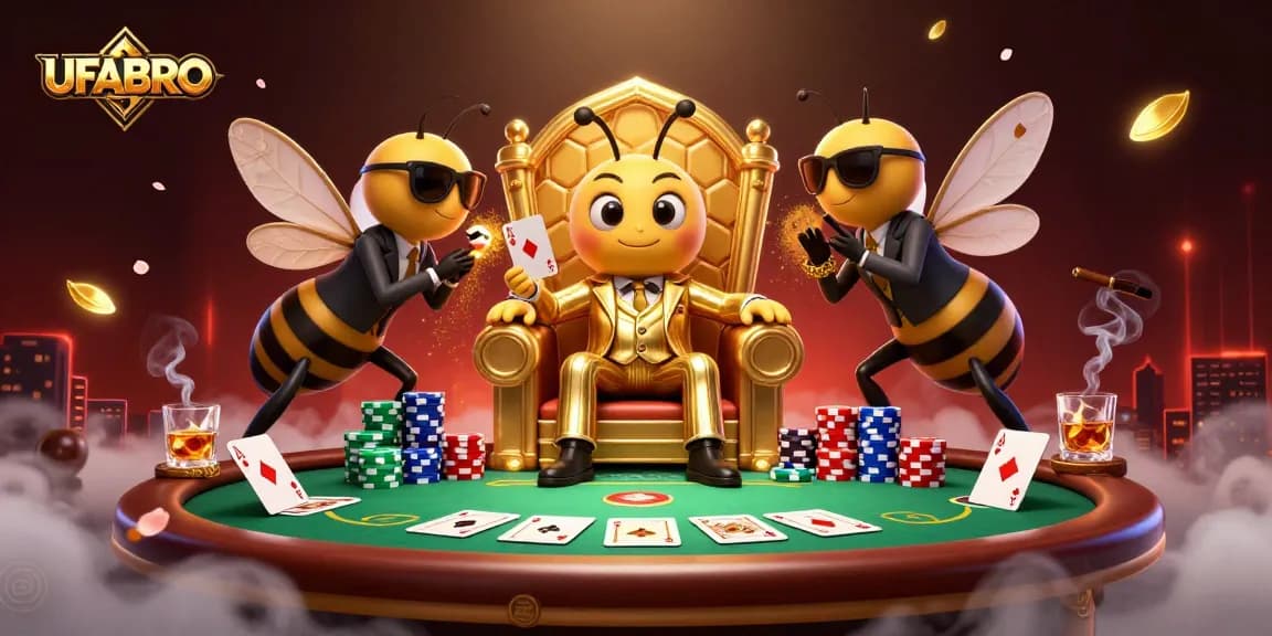 Explore UFABRO's vibrant casino world with a bumblebee mob boss and thrilling poker scene.