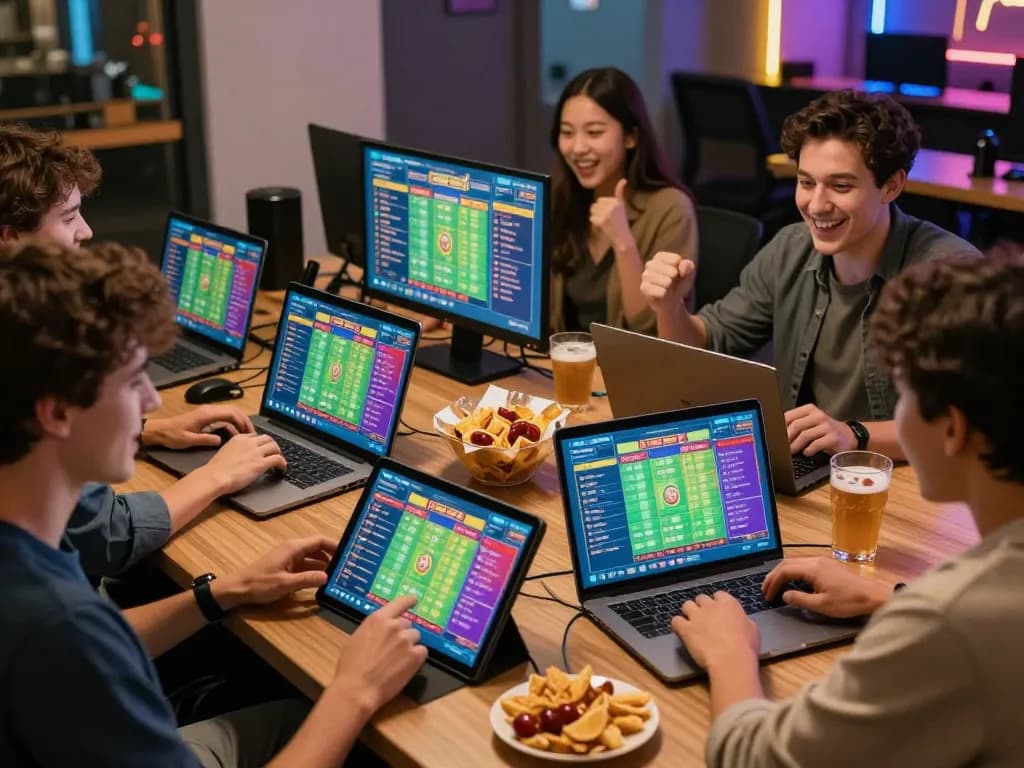 Exciting gathering for online toto betting at a modern gaming setup.