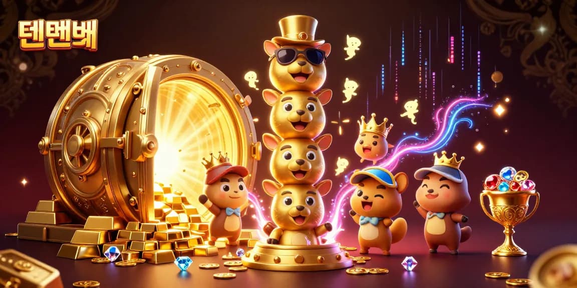Experience the excitement of 텐텐벳 with vibrant 3D illustrations featuring fun casino elements.