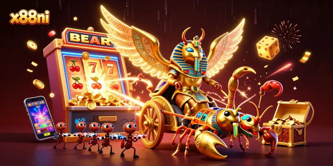 Experience the thrilling world of x88ni with a 3D illustration showcasing action-packed casino fun.