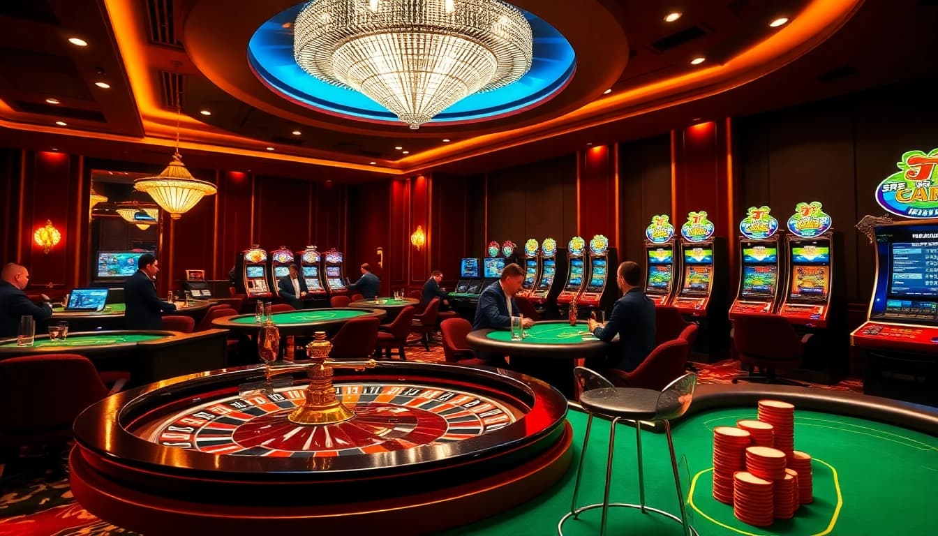 Experience the thrill of high-stakes gambling at bl555 with vibrant casino tables and engaging players.