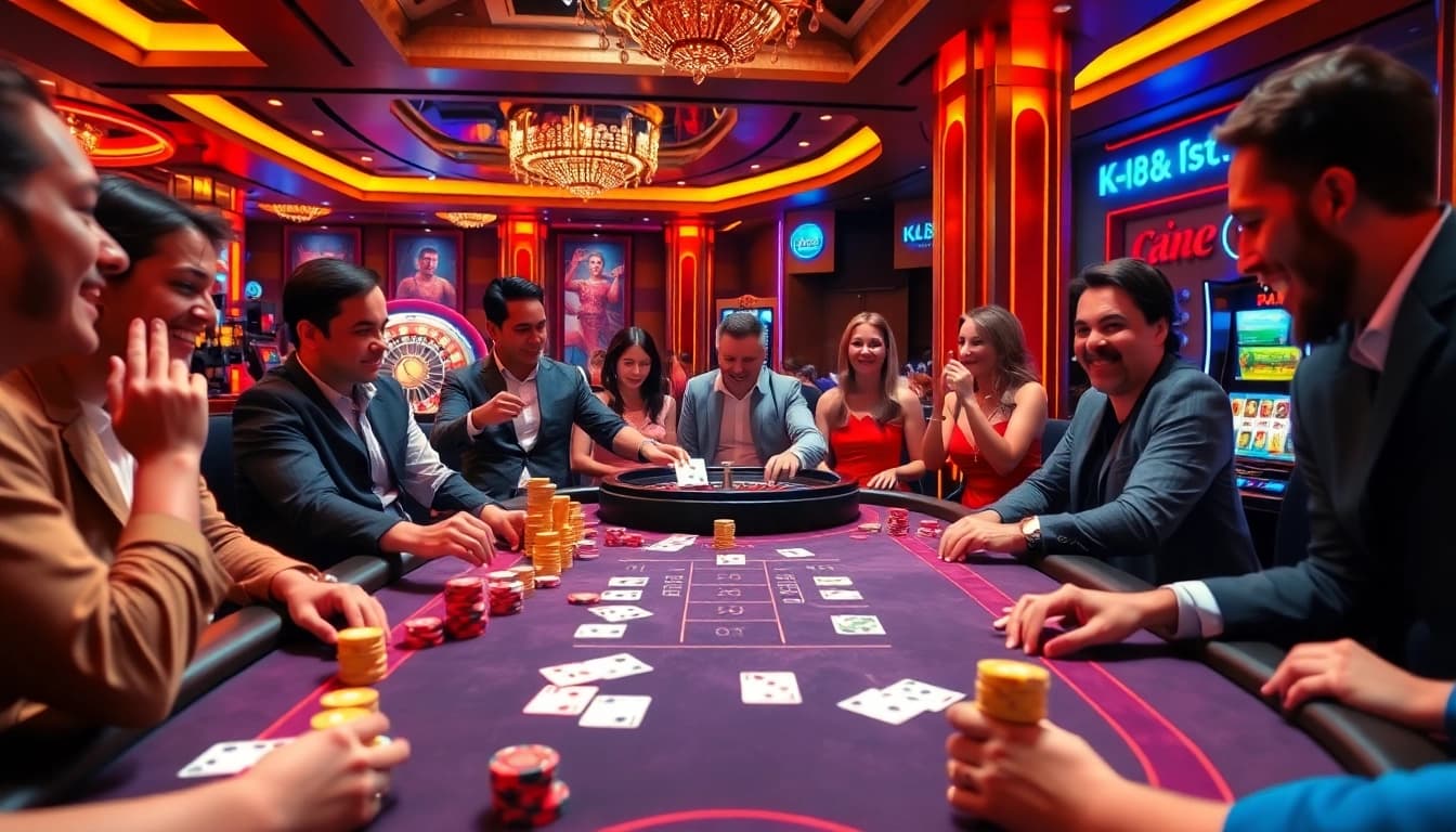 Players enjoy a thrilling game at K88 casino with chips and cards on the poker table.