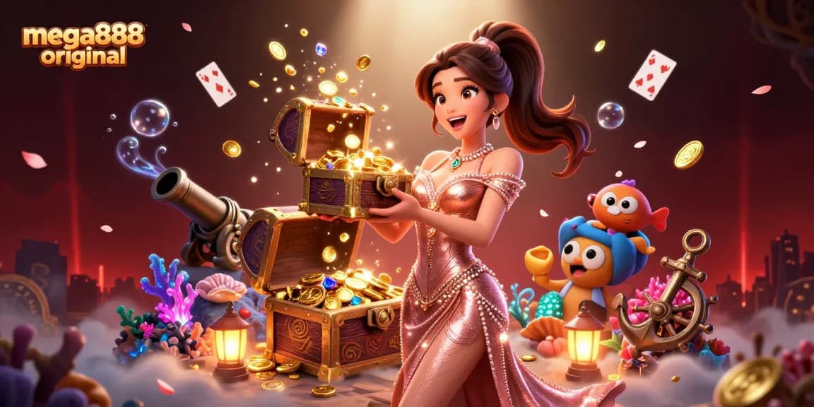 Join the exciting adventure of mega888 original as players dive into online casino gaming with vibrant treasures overflowing.