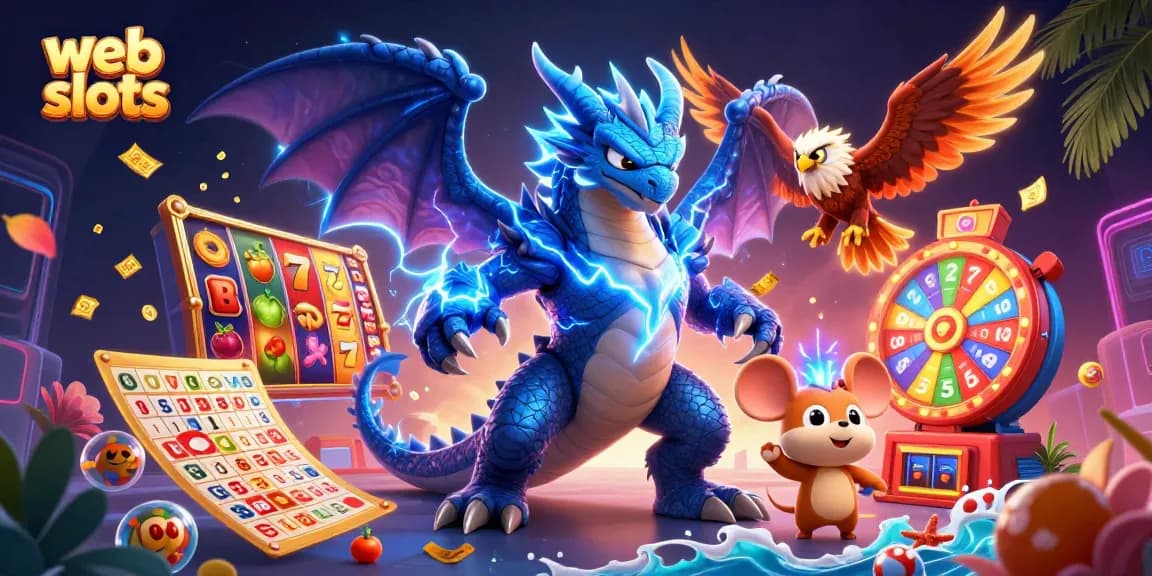 Engaging illustration of vibrant web slots scene with dynamic characters and colorful game elements.