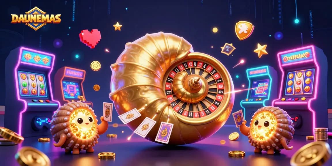 Engage in thrilling gameplay with DAUNEMAS casino's vibrant 3D gaming illustration.