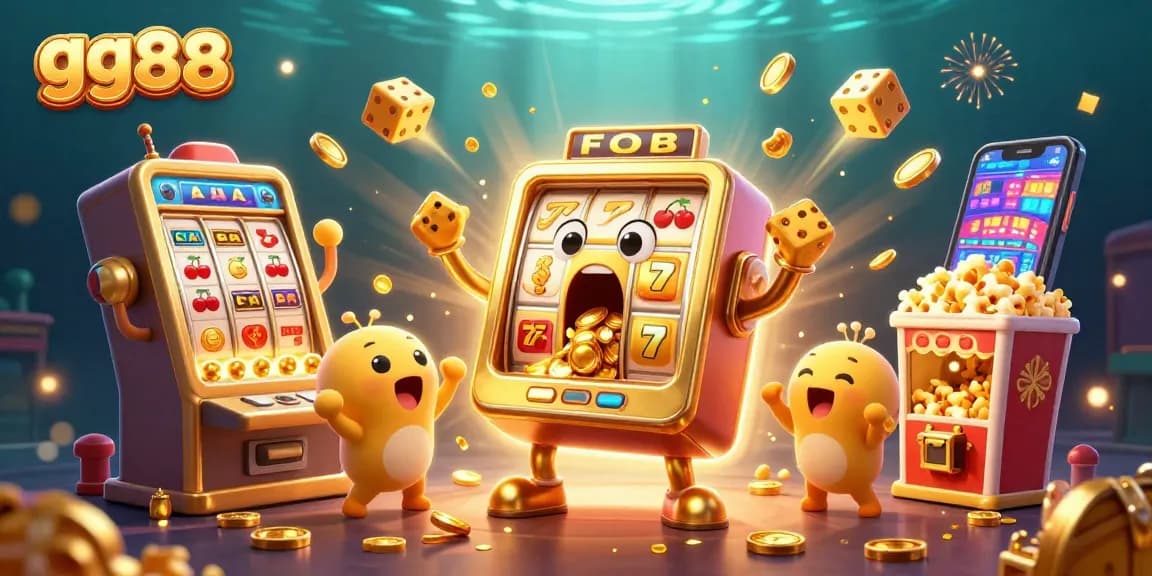 Experience thrilling jackpots with gg88's vibrant casino scene featuring celebratory slot machines and gold coins.