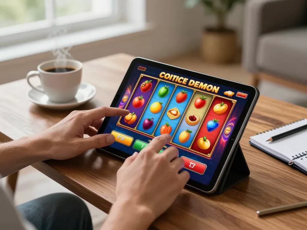Engaging scene of nổ hũ game on tablet, showcasing excitement of mobile slots.
