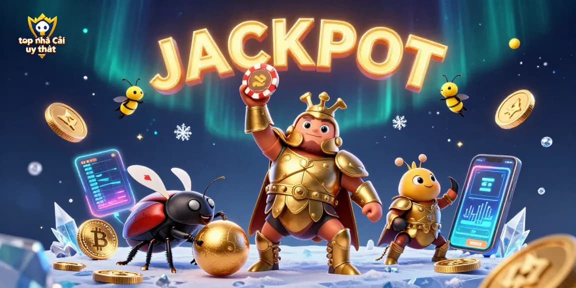 Experience top nhà cái uy tín with gaming excitement as the golden beetle lifts a poker chip triumphantly.