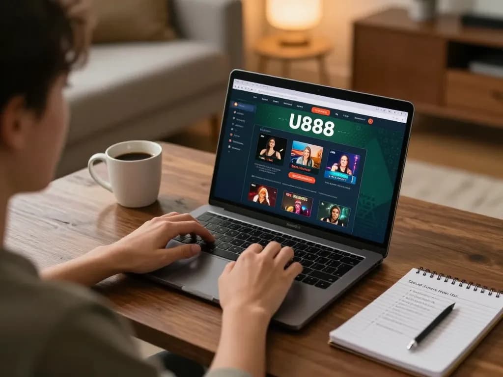 Engaging in online gaming with U888 on a laptop, showcasing strategic betting environment.