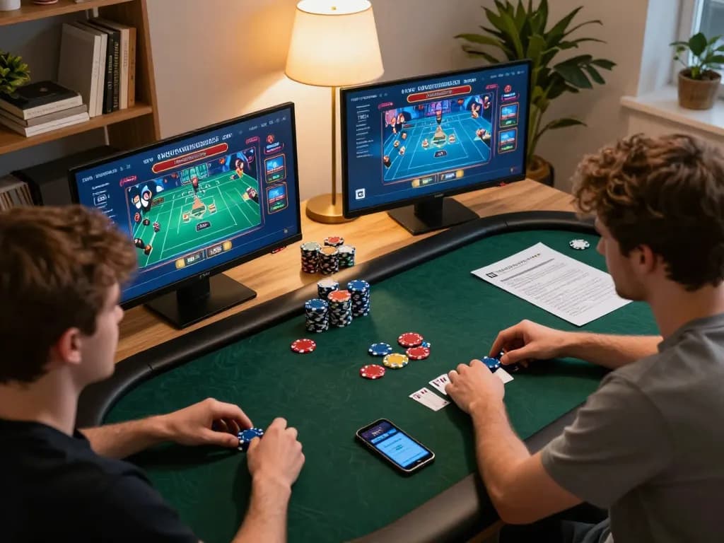 Kuwin players are strategizing during an online poker session, showcasing excitement and skill.