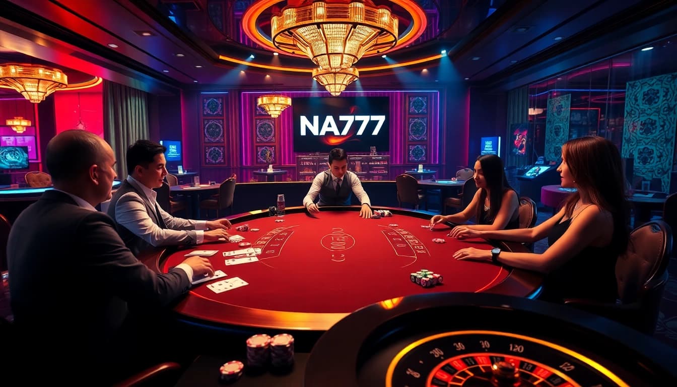 Engaged players at NA777 enjoy professional blackjack gaming in a luxurious casino atmosphere.