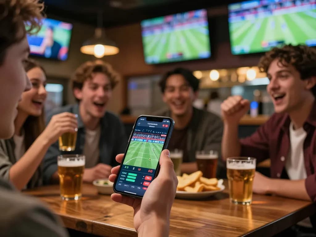 Experience thrilling sports betting with ho88 app in a lively bar atmosphere.