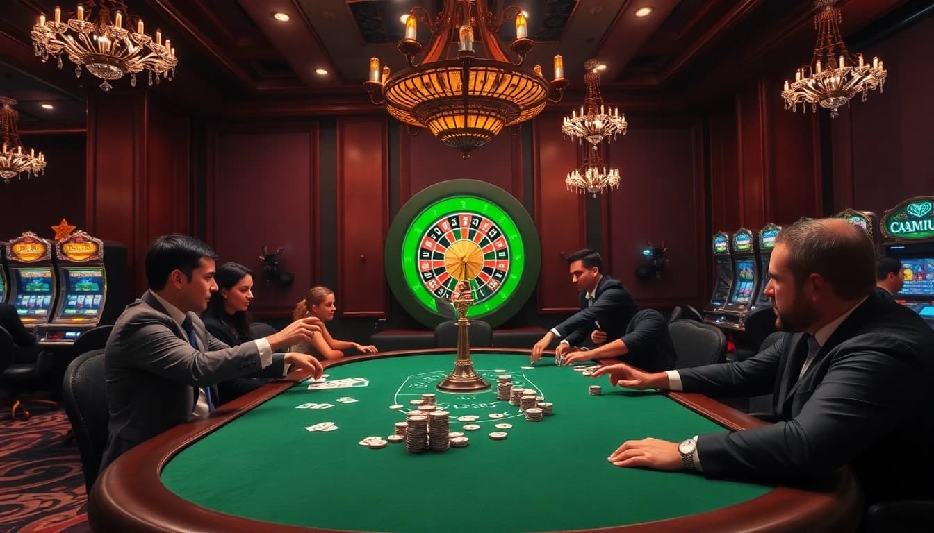 Players enjoy high-stakes poker at TG88 casino, showcasing excitement and strategy in a luxurious environment.