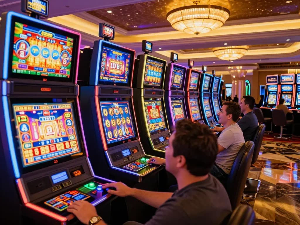 Players enjoying action-packed link slot machines in a vibrant casino atmosphere