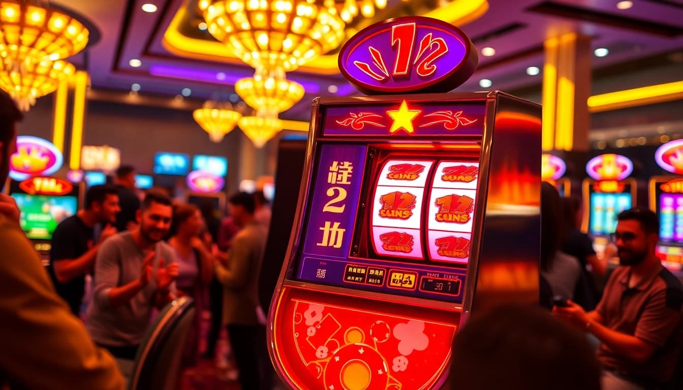 雷神2試玩引人入勝的賭場畫面，各式符號閃耀在耀眼的老虎機上。