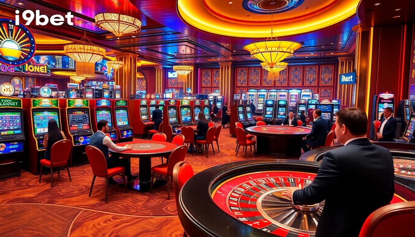 Experience the thrill of i9bet at a bustling casino, showcasing vibrant gaming action and excitement.