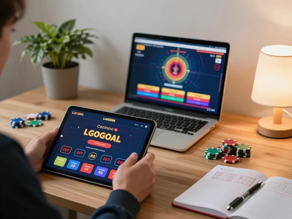 Engaging with the LGOGOAL app for strategic online gambling from home.