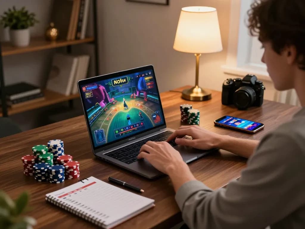 Nohu gaming experience with a player strategizing at home casino setup