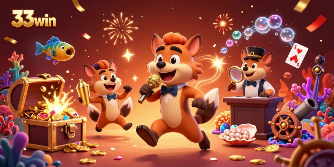 Watch hyenas in a vibrant casino scene as they entertain and mix drinks at the 33win club.
