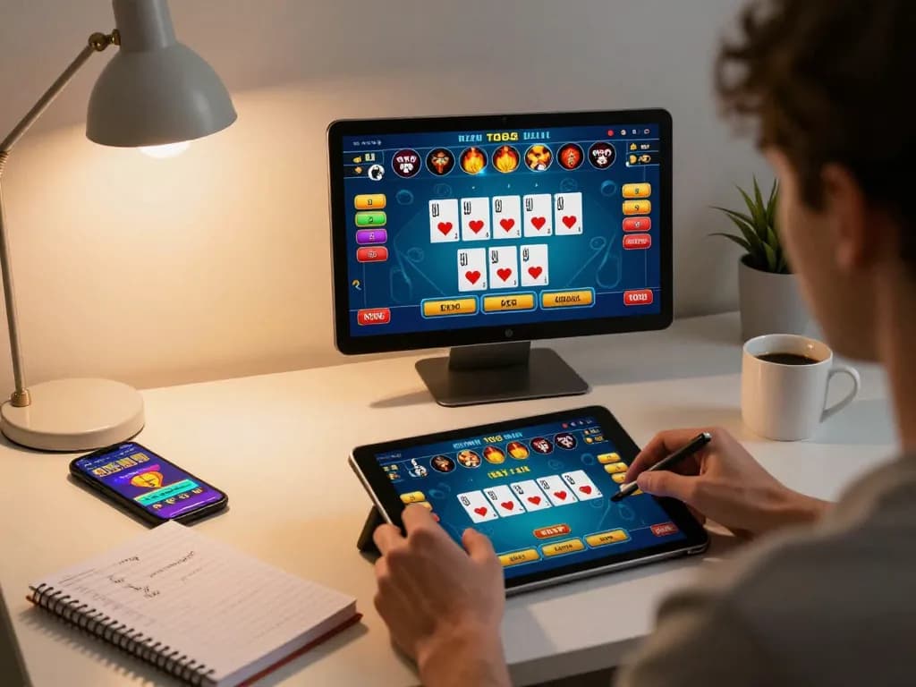 Engaging online gaming experience at tg88 with a player using tablet, focusing on strategic gameplay.