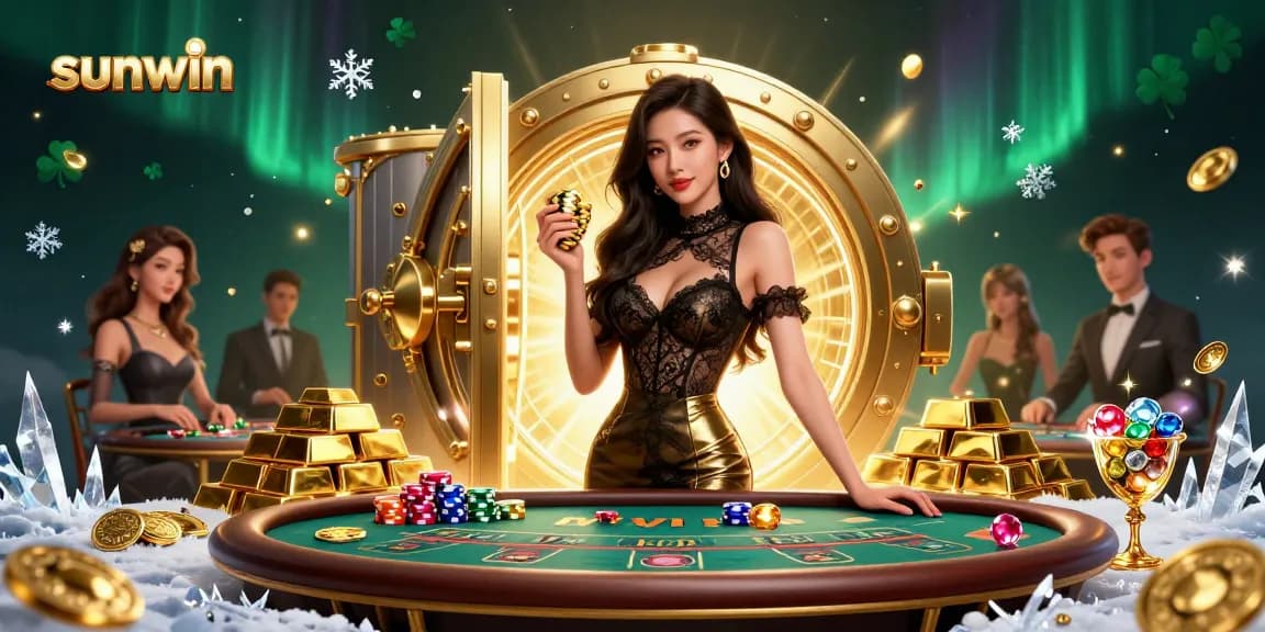 Experience high-stakes gambling with sunwin's VIP baccarat table, gold chips, and luxurious ambiance.