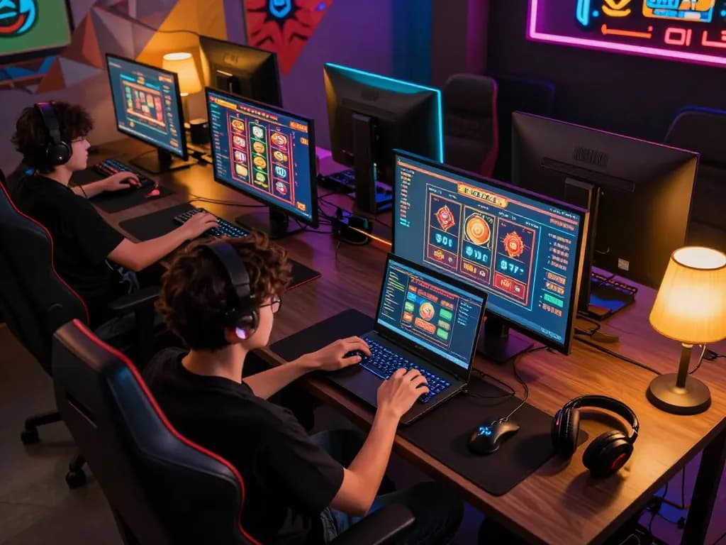 KADAL778 online gaming setup showcases diverse casino games and a player engaged in strategic gameplay.