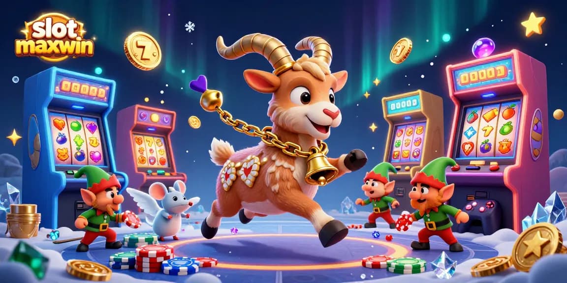 Engage in thrilling slot maxwin excitement with a lively animated casino scene filled with colorful game elements.