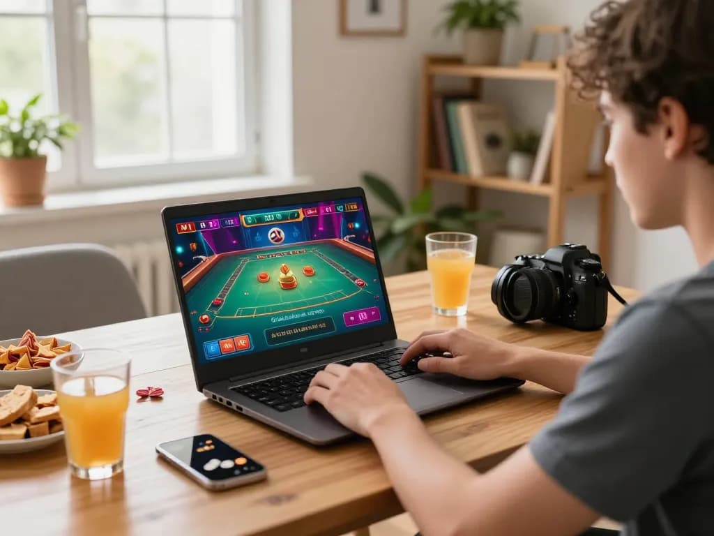 Player enjoying an immersive bk8 live casino game on a laptop in a cozy home setup.