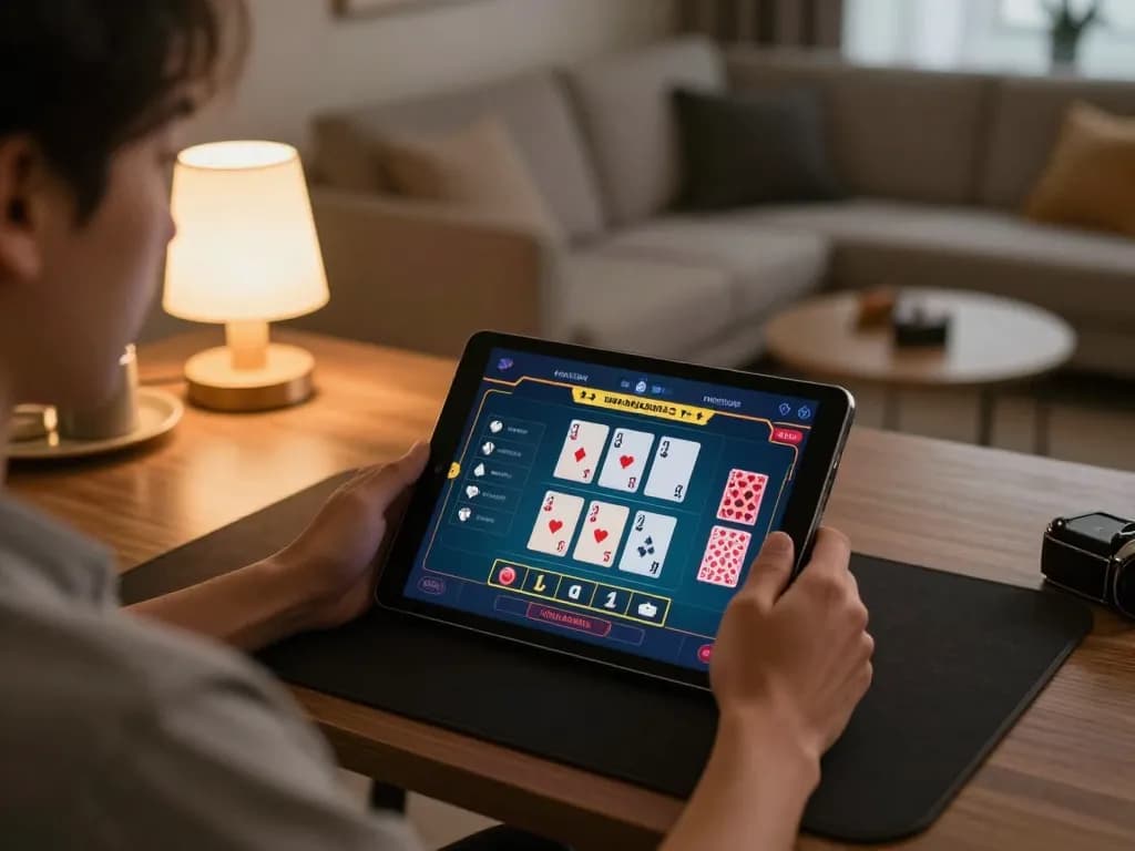 Engaging in live dealer games at https://f168.osaka/ with a tablet in a cozy home setup.