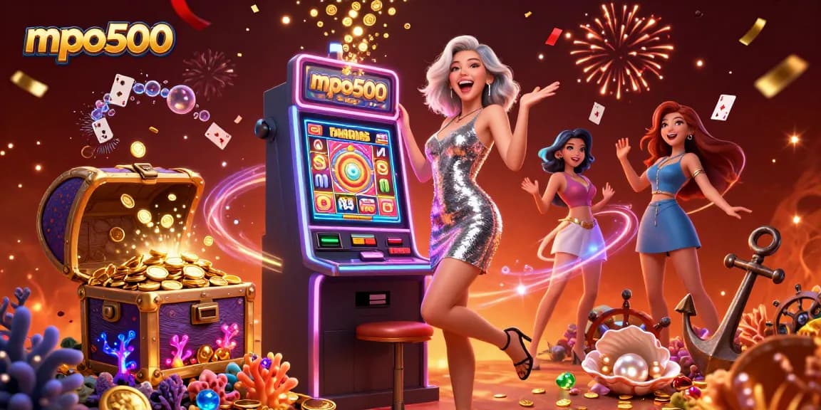 Spin the reels and win with mpo500, showcasing a vibrant casino scene full of excitement.
