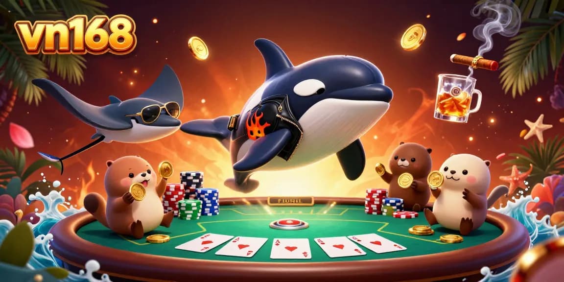 Experience thrilling gameplay at vn168 with our dynamic casino characters engaging in high-stakes poker.