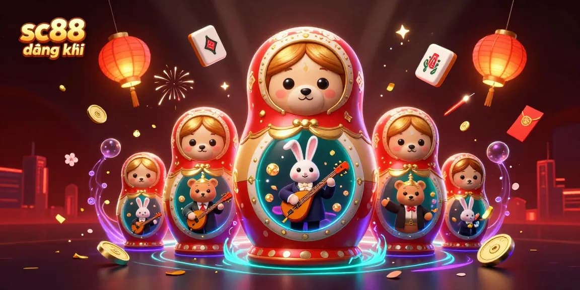 Experience the excitement of sc88 đăng ký, featuring vibrant casino elements and engaging characters in a dynamic 3D illustration.