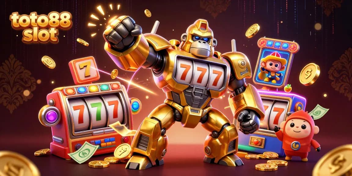 Spin to win at toto 88 slot with a golden gorilla mech as coins explode!