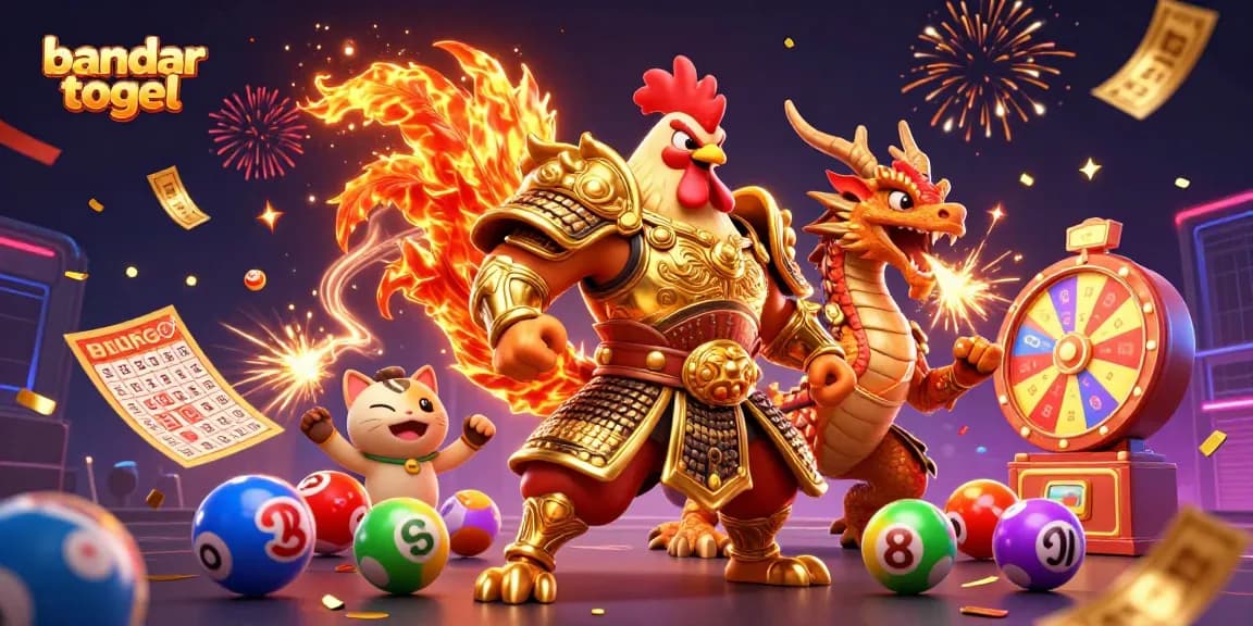 Experience the excitement of bandar togel with our lively gaming scene featuring animated characters.