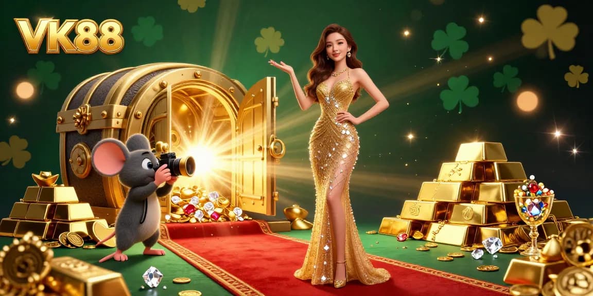 Experience excitement at VK88 casino with vibrant gaming elements and dazzling character illustrations.