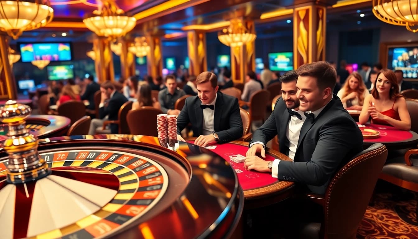 Experience the thrill of gaming at dh88 with a vibrant casino scene filled with excitement and luxury.