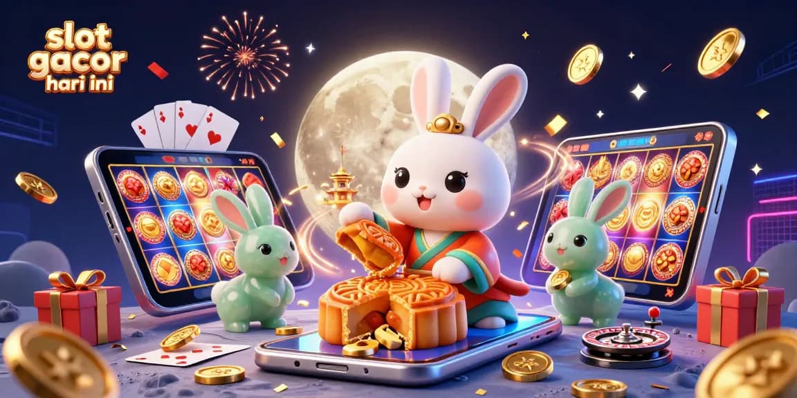 Experience slot gacor hari ini with the enchanting moon rabbit and festive casino elements.