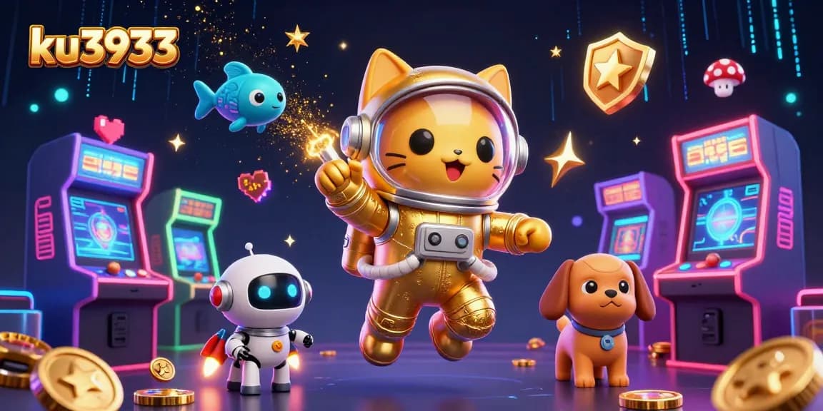 Engage with ku3933 as a vibrant casino universe bursts with colorful gaming elements and charming characters.
