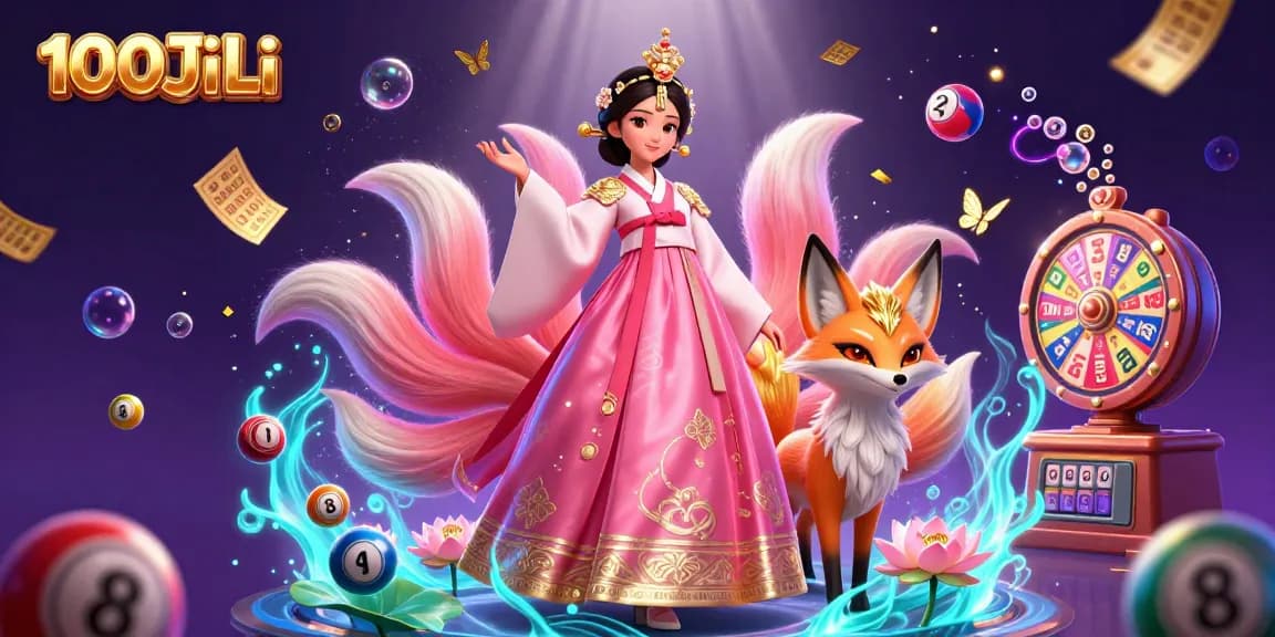 Experience exciting lottery action at 100JiLi with vibrant illustrations of dynamic lottery elements.