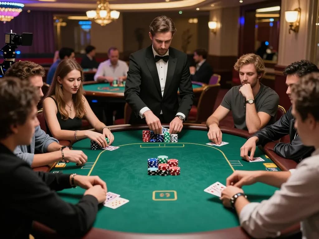 Players engaging in strategic poker gameplay at a casino with incakoin enthusiasts enjoying high-stakes action.