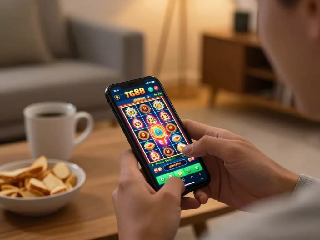 Engaging gameplay on tg88 casino app displayed on smartphone in comfortable setting