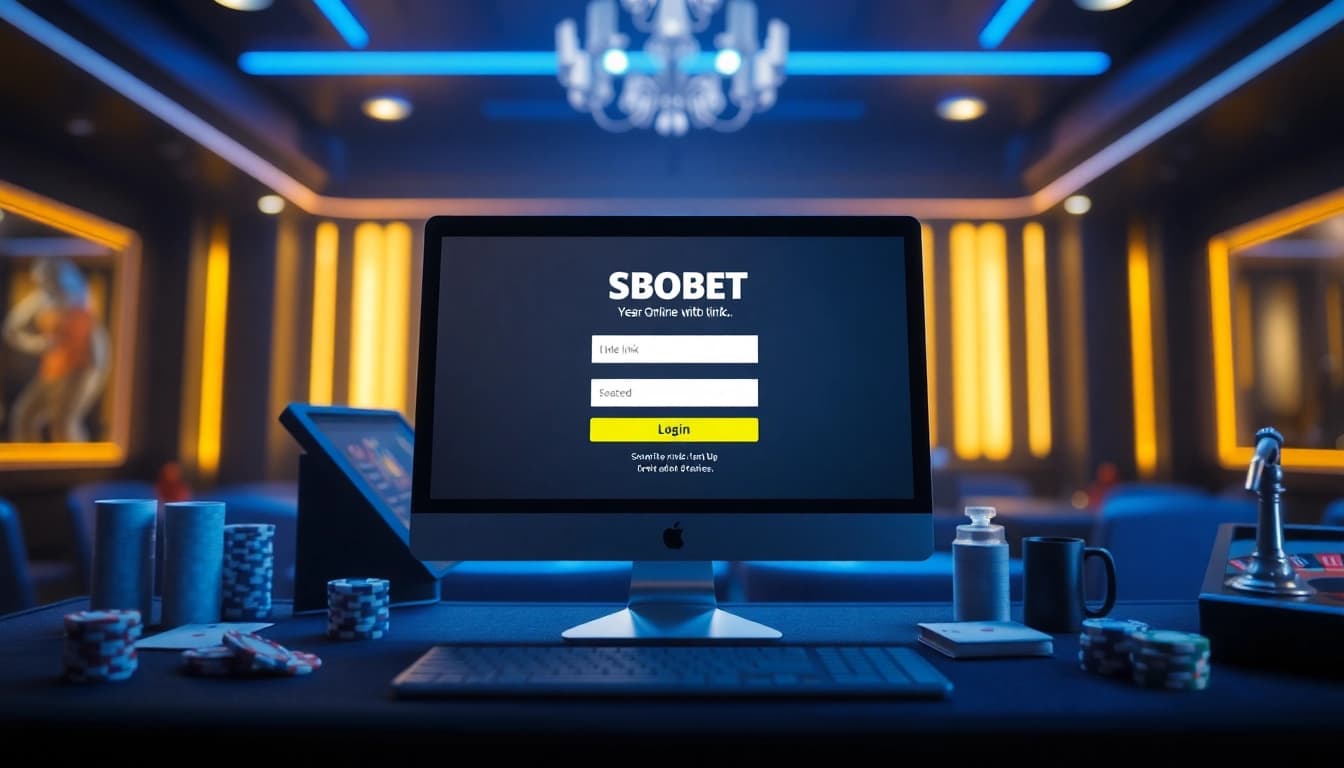 Experience the excitement with the SBOBET link login interface in a luxurious online casino setting.