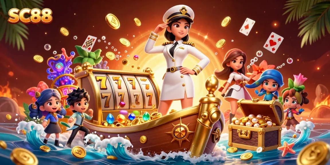 Experience thrilling games at SC88 with vibrant slots and golden treasures in a rich, dynamic casino scene.
