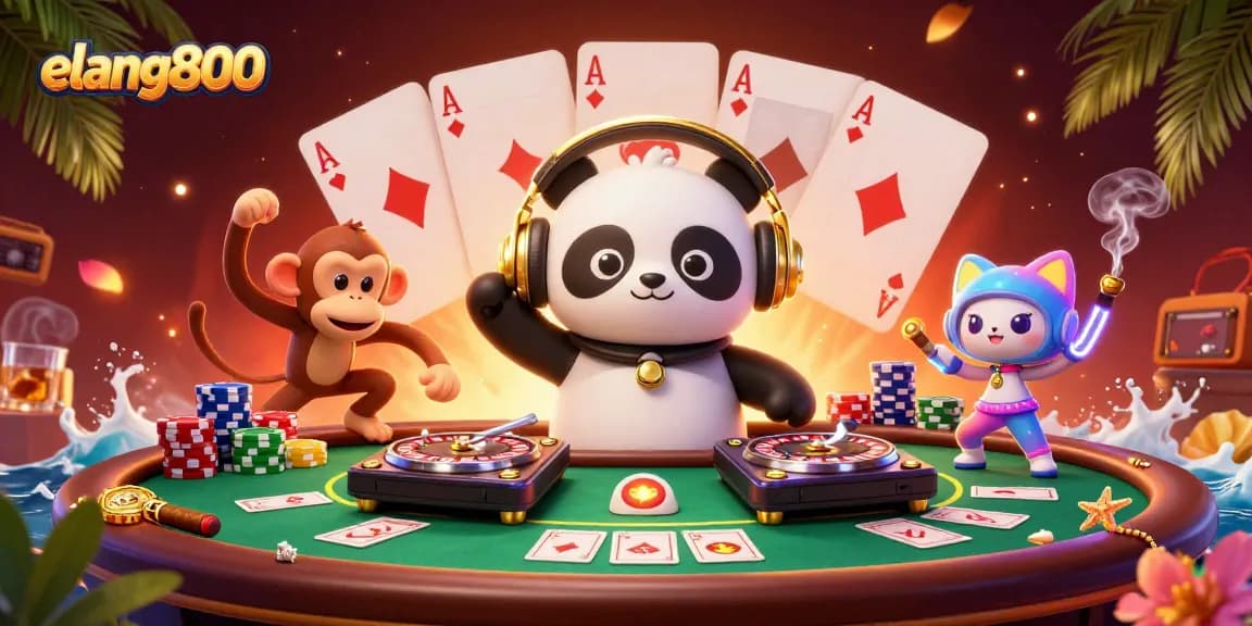 Experience the thrill of elang800 with a vibrant 3D casino scene featuring lively characters and dynamic gameplay elements.