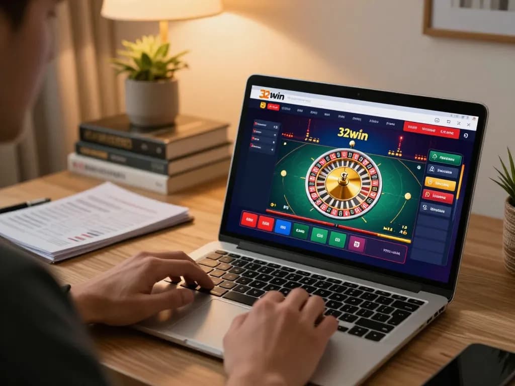 Player enjoying a thrilling roulette game on 32win, showcasing the exciting home gaming experience.