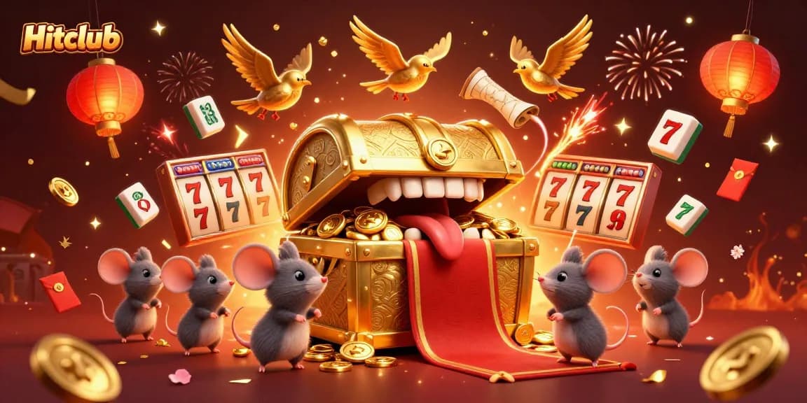 Experience the thrill of winning at Hitclub with a vibrant 3D illustration featuring treasure and game elements.