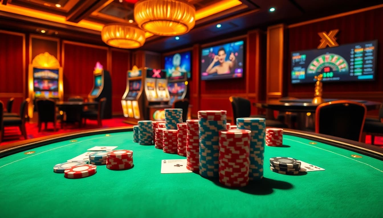Experience thrilling gameplay at XX88 with vibrant poker chips and luxurious casino elements.