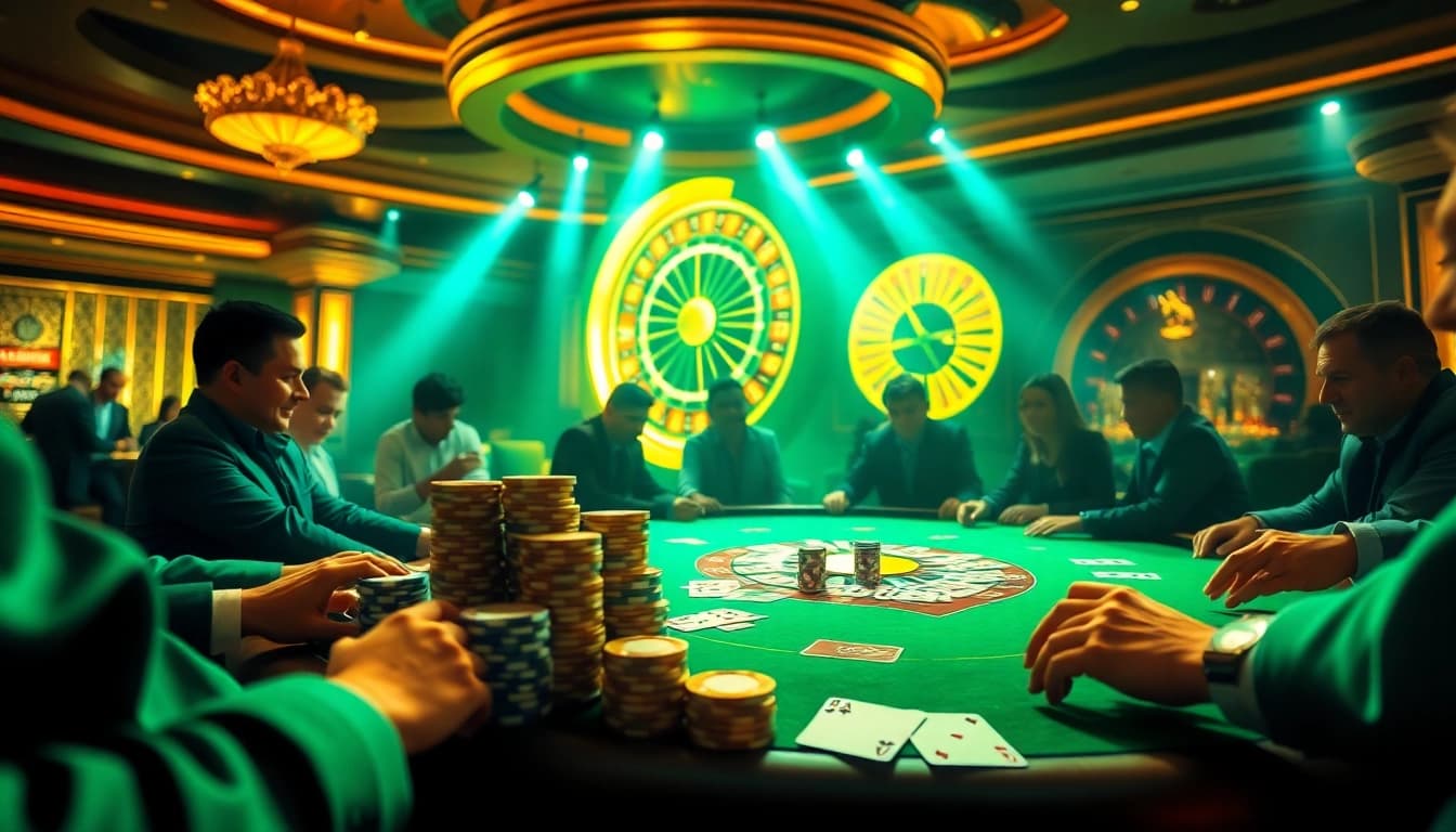 Experience the excitement of RIKVIP's high-stakes poker games at a luxurious casino table.